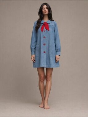 Rare Vintage Wayne Maid 1950s-1960s blue denim smack jacket with red bow.